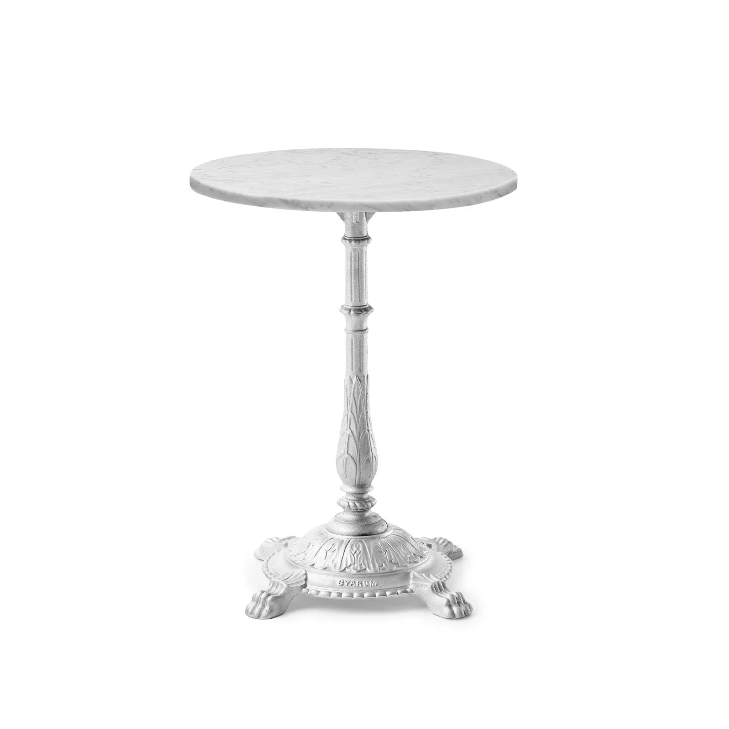 Byarums Bruk - Bord Classic Café Ø50 cm 4-tass – Marmor Vit Carrara/Natur (Rå Aluminium) - Småbord och sidobord utomhus