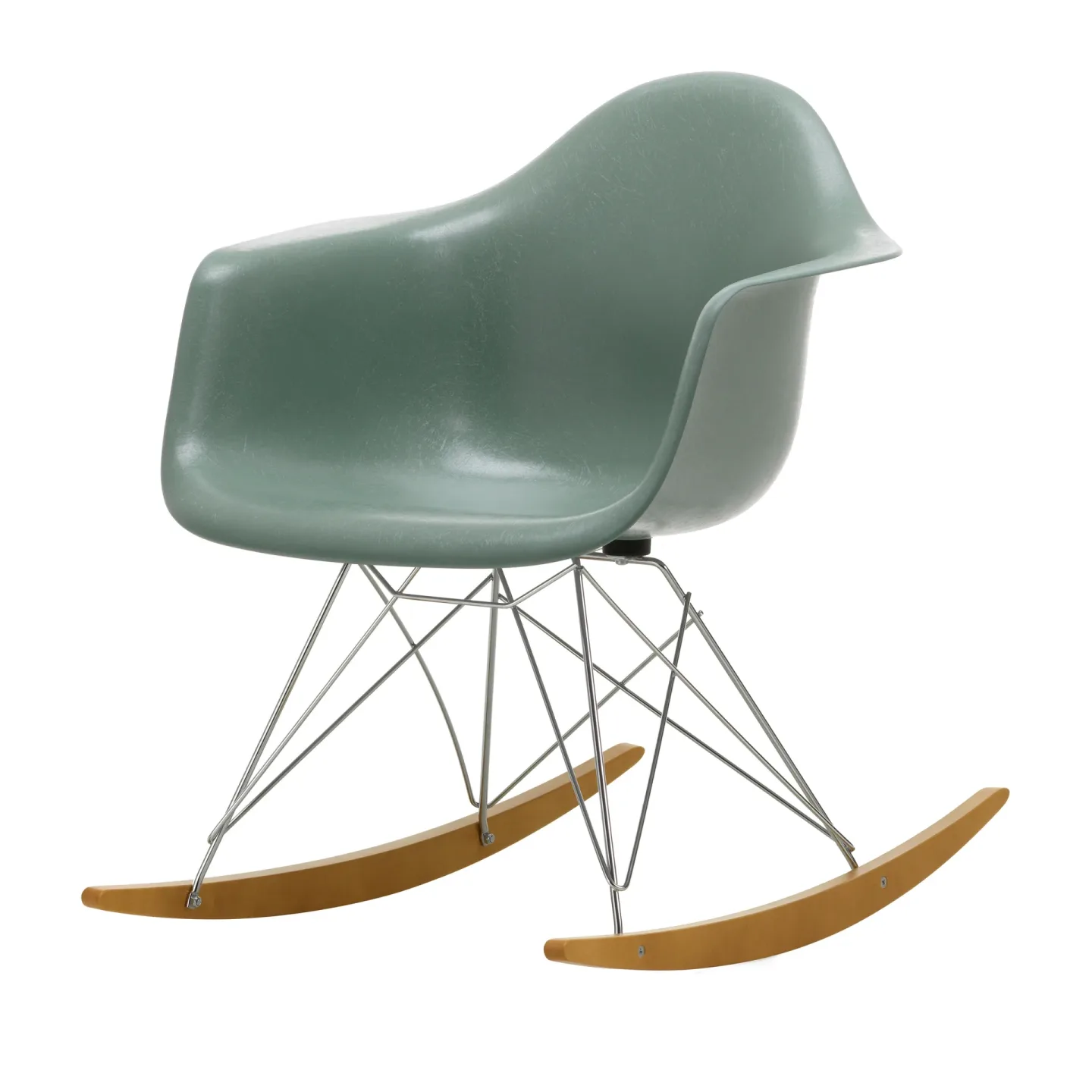 Vitra Eames fiberglass armchair RAR gungstol lönnmedar Sea foam green-Chrome