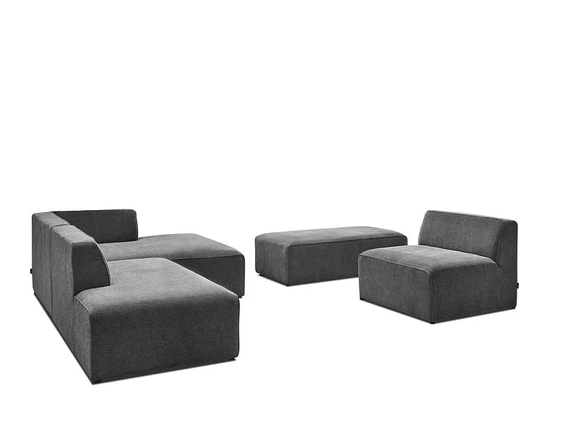 Sofa mit Hocker BOBOCHIC MEGEVE Stoff mit Textur dunkelgrau