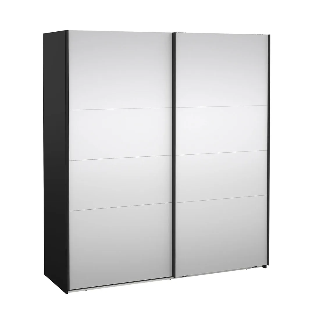Catania Schiebetürenschrank 2 Türen mit Spiegel 180x200cm matt schwarz.