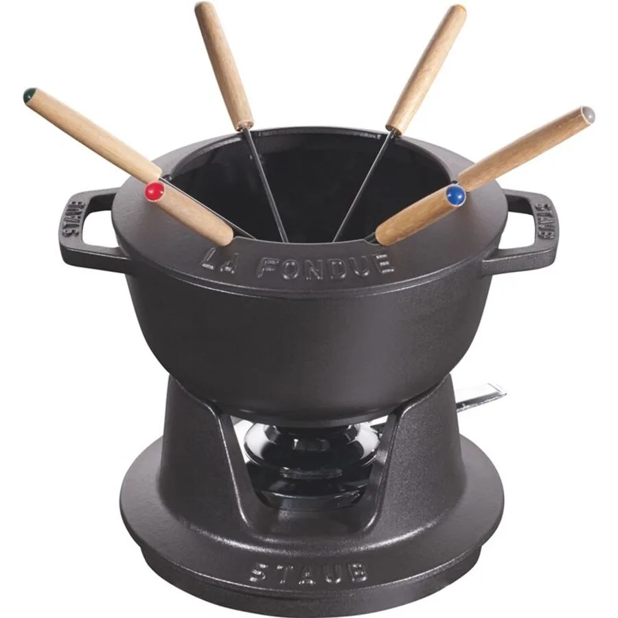 Fondue-Set STAUB schwarz Holz/Gusseisen D 18 cm
