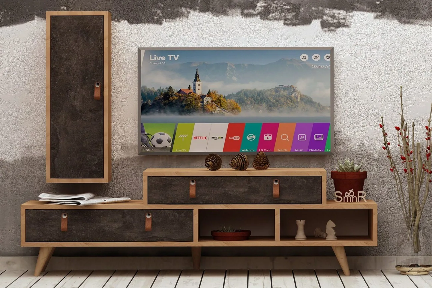 Mod Design Tv-bänk/Skåp - Grå/Trä