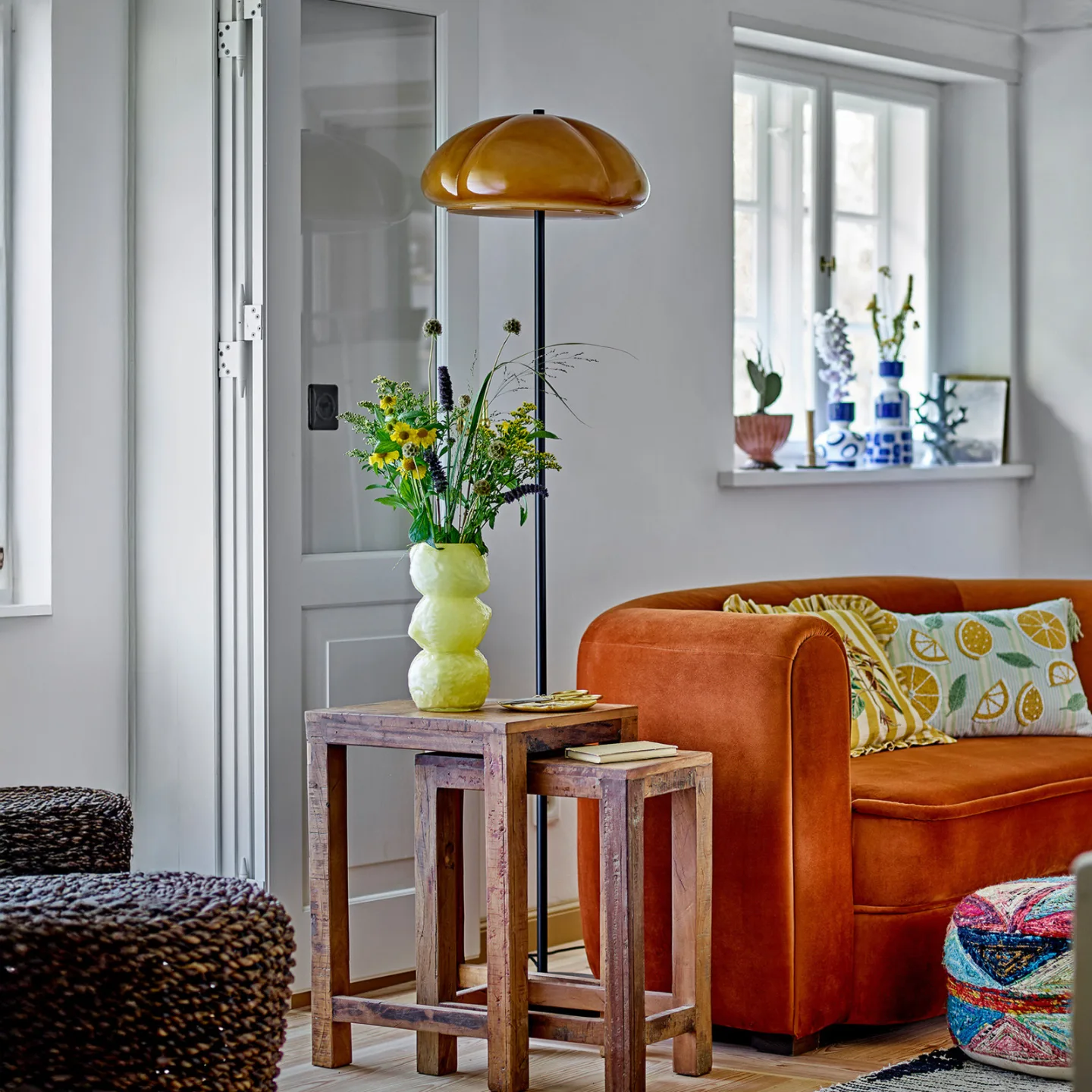 Kinoko Stehlampe, gelb, 2-flg., Höhe 157 cm - Bloomingville - Wohnzimmer - Skandinavisch - Metall - Mehrflammig