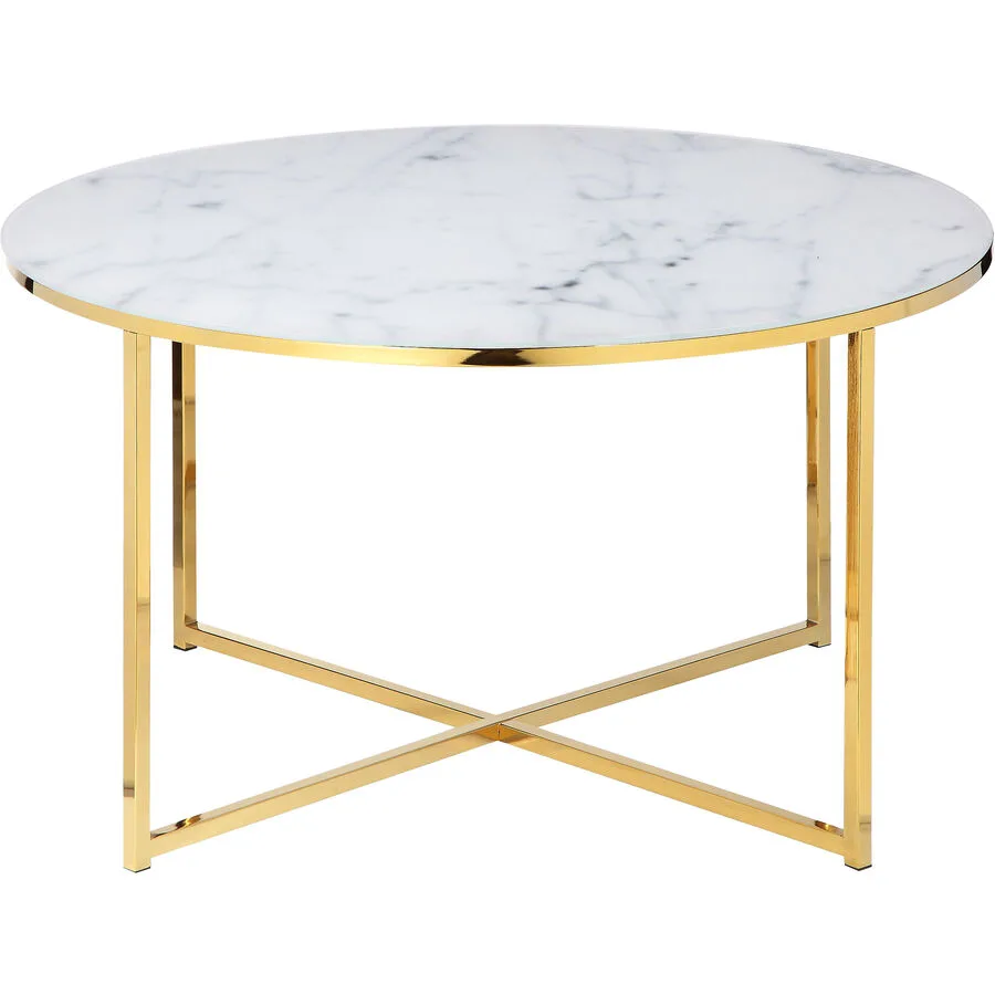 Salontisch Kilian weiss, Gold Glas, Metall B 80 T 80 cm