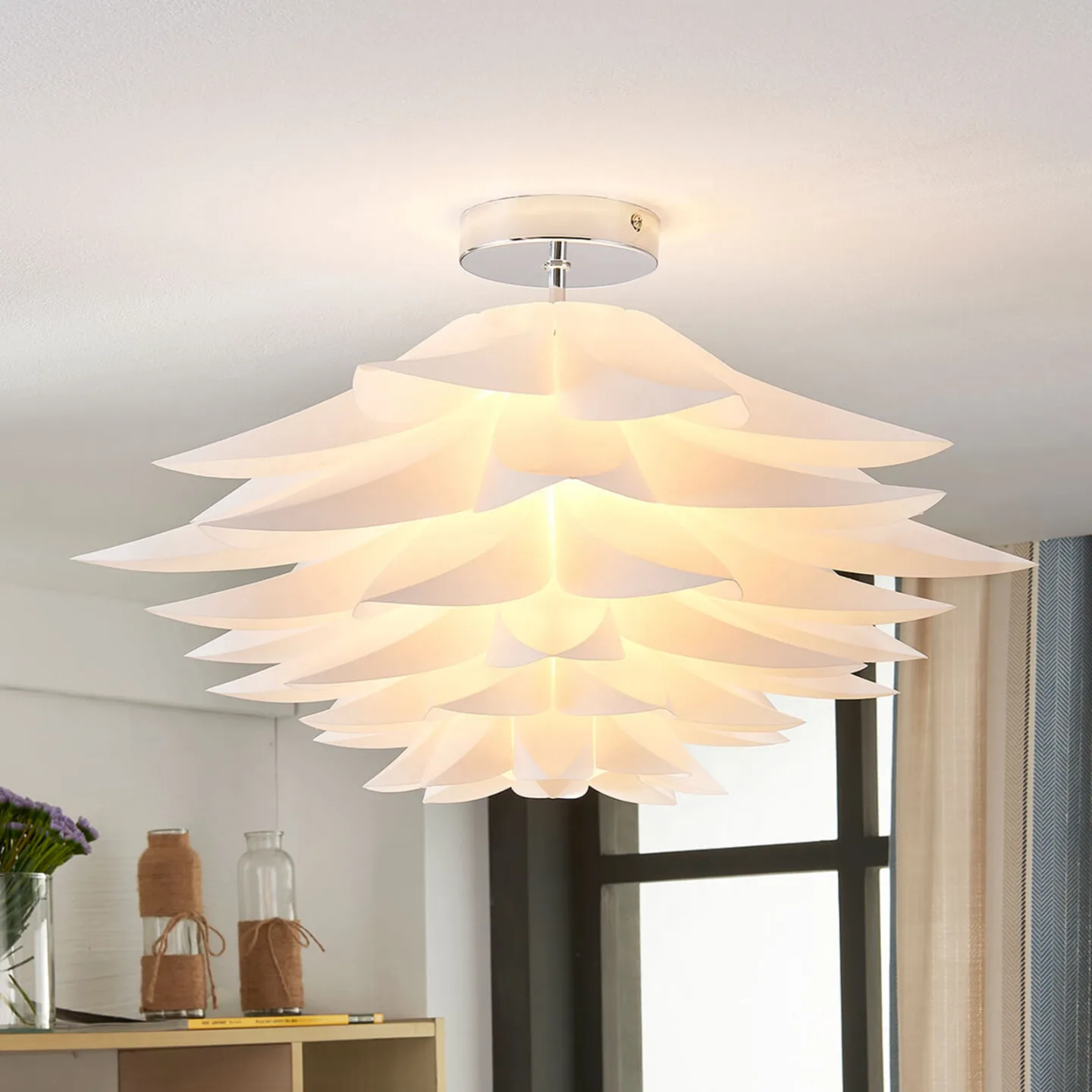 Rimon Deckenleuchte White/Chrome - Lindby - Wohnzimmer - Modern - Kunststoff - Einflammig