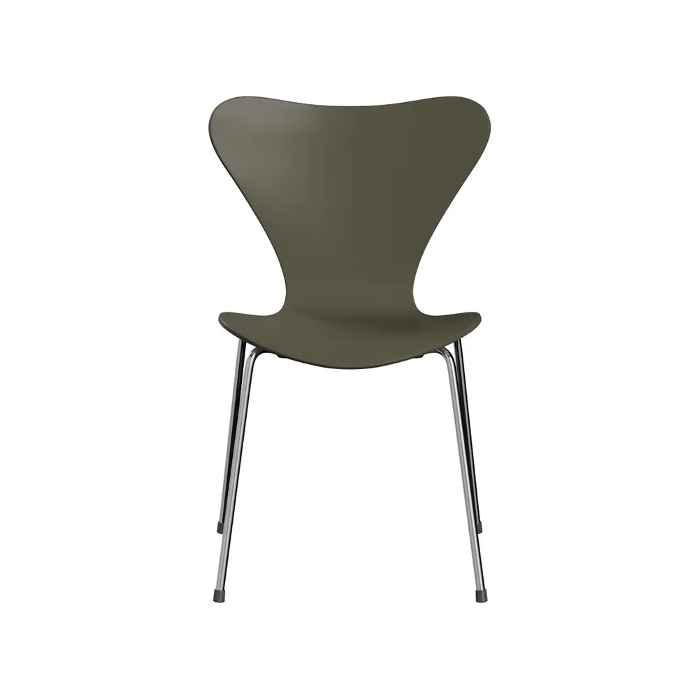 Fritz Hansen Sjuan 3107 stol Olive green-lackad-kromat stålstativ