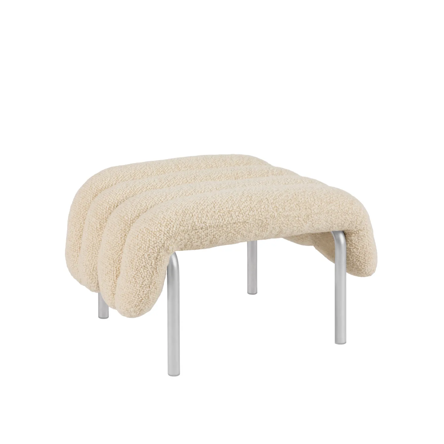 HEM - Puffy Ottoman - Eggshell/Stainless - Fotpallar - Faye Toogood - Silver,Beige - Bomull/Naturmaterial/Metall/Syntetiskt/Skum/Plast