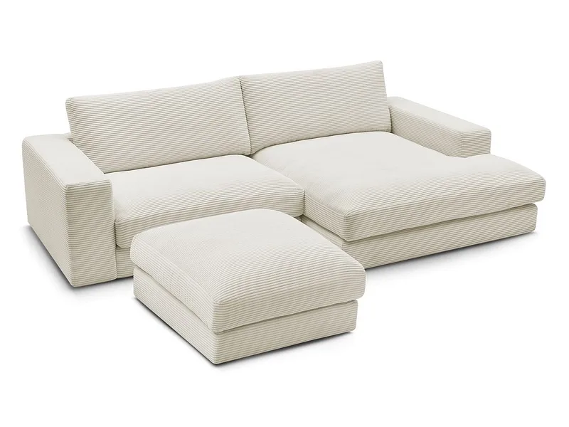 Ecksofa mit Hocker BOBOCHIC LEONARD Cord-Stoff beige