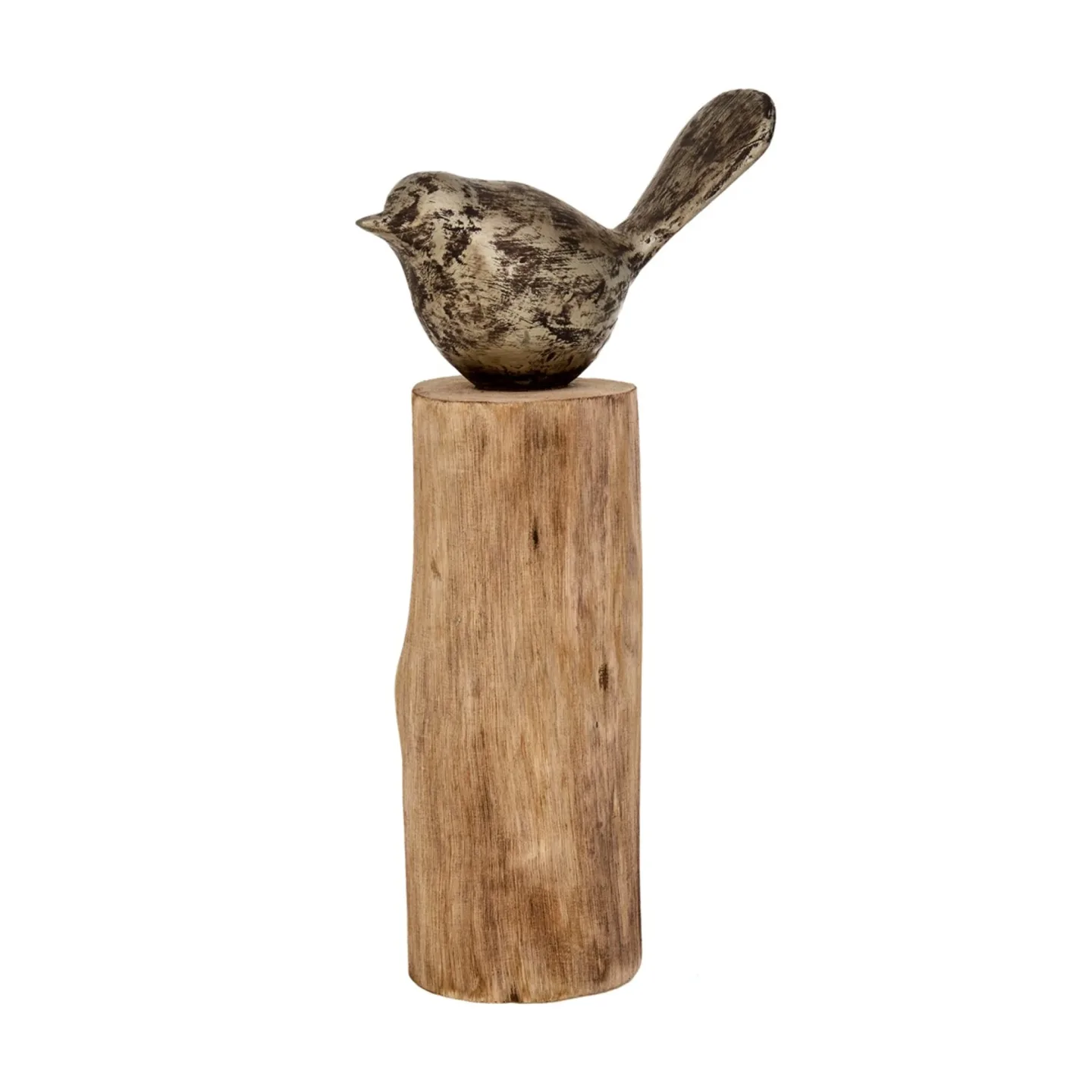 Decofinder Objekt Vogel Auf Stamm, Natur-Antique Silber | Schubiger Möbel
