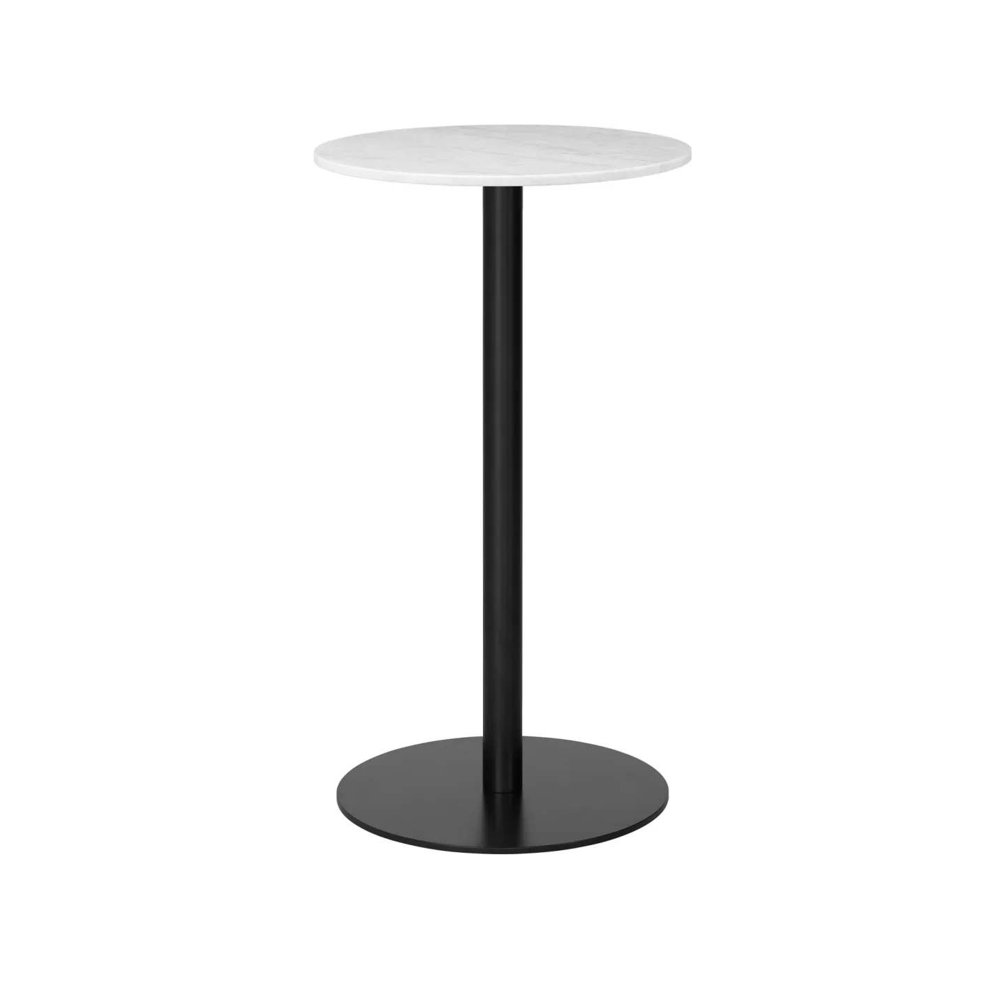 Gubi - Gubi 1.0 Bar Table, Round, Ø60, Black Base, Marble Top - Bianco Carrara - Barbord - Vit - Metall/Sten