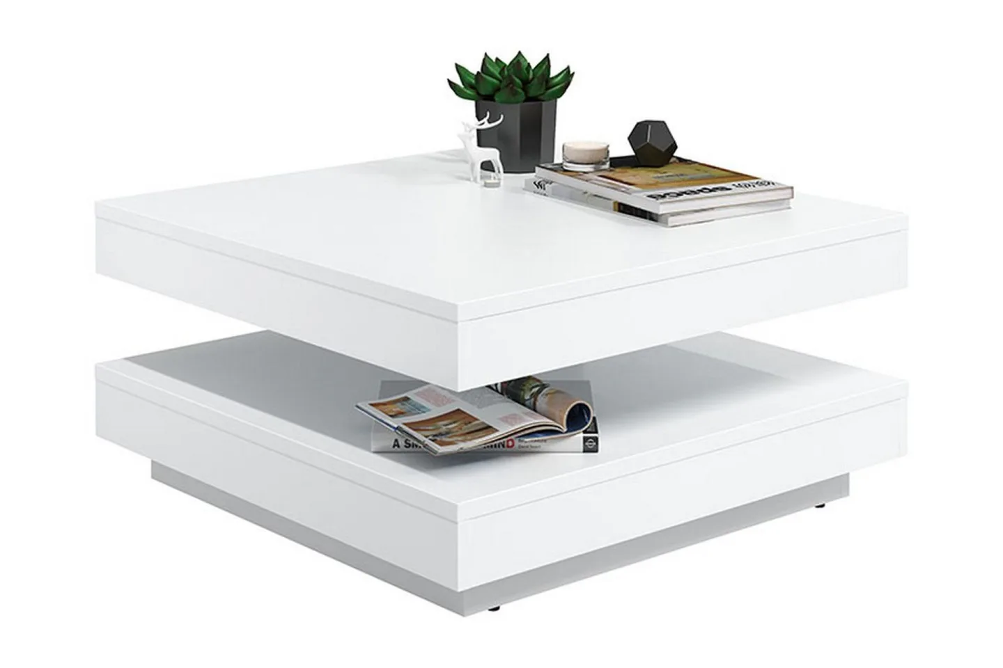 Stoliv Soffbord 70 cm Vridbart med Förvaring Hylla - Vit