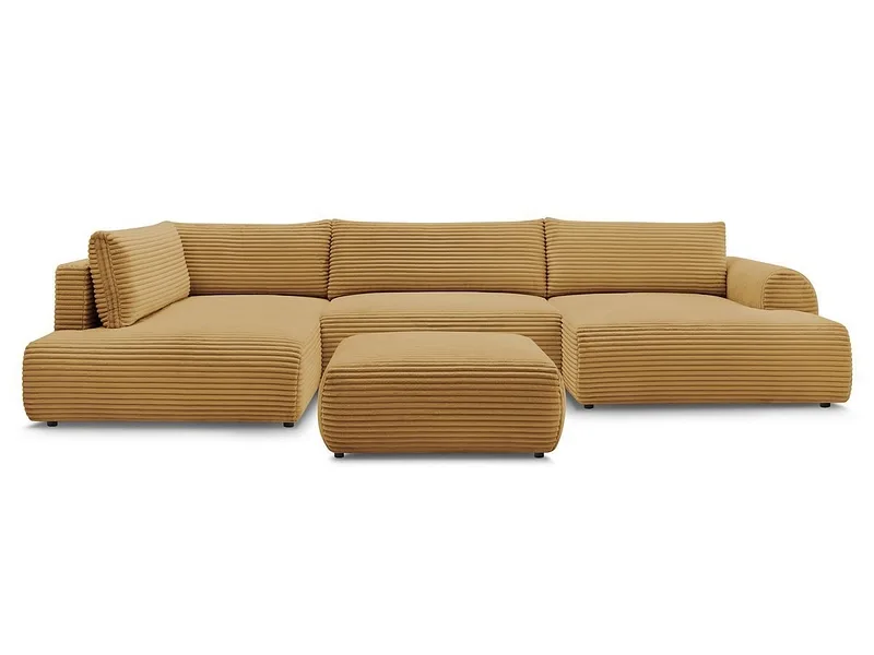 Panorama-Ecksofa mit Hocker BOBOCHIC LUCIEN Cord-Stoff gelb