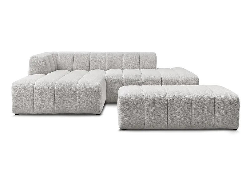 Ecksofa mit Hocker BOBOCHIC ANNECY Boucle-Stoff hellgrau