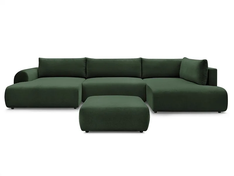 Panorama-Ecksofa mit Hocker BOBOCHIC LUCIEN Stoff grün