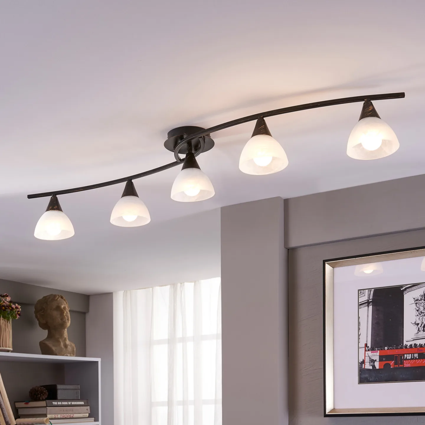 Della 5 Deckenleuchte Black/Opal - Lindby - Wohnzimmer - Landhaus / Rustikal - Glas - Mehrflammig