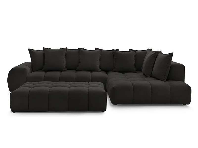 Ecksofa mit Hocker BOBOCHIC EVEREST Stoff mit Textur schwarz