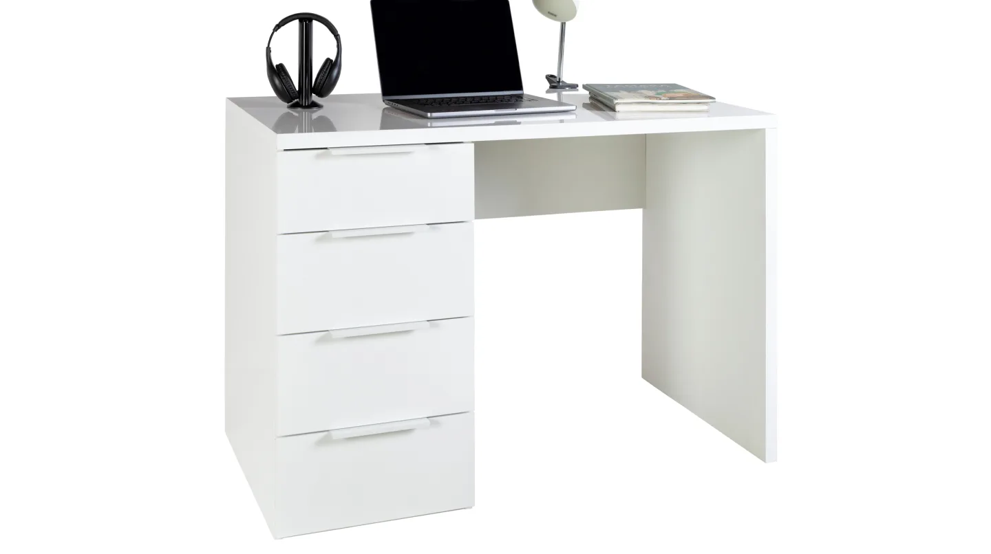 Computerschreibtisch mit Schublade weiß hochglanz 110 cm - ESPRESSO