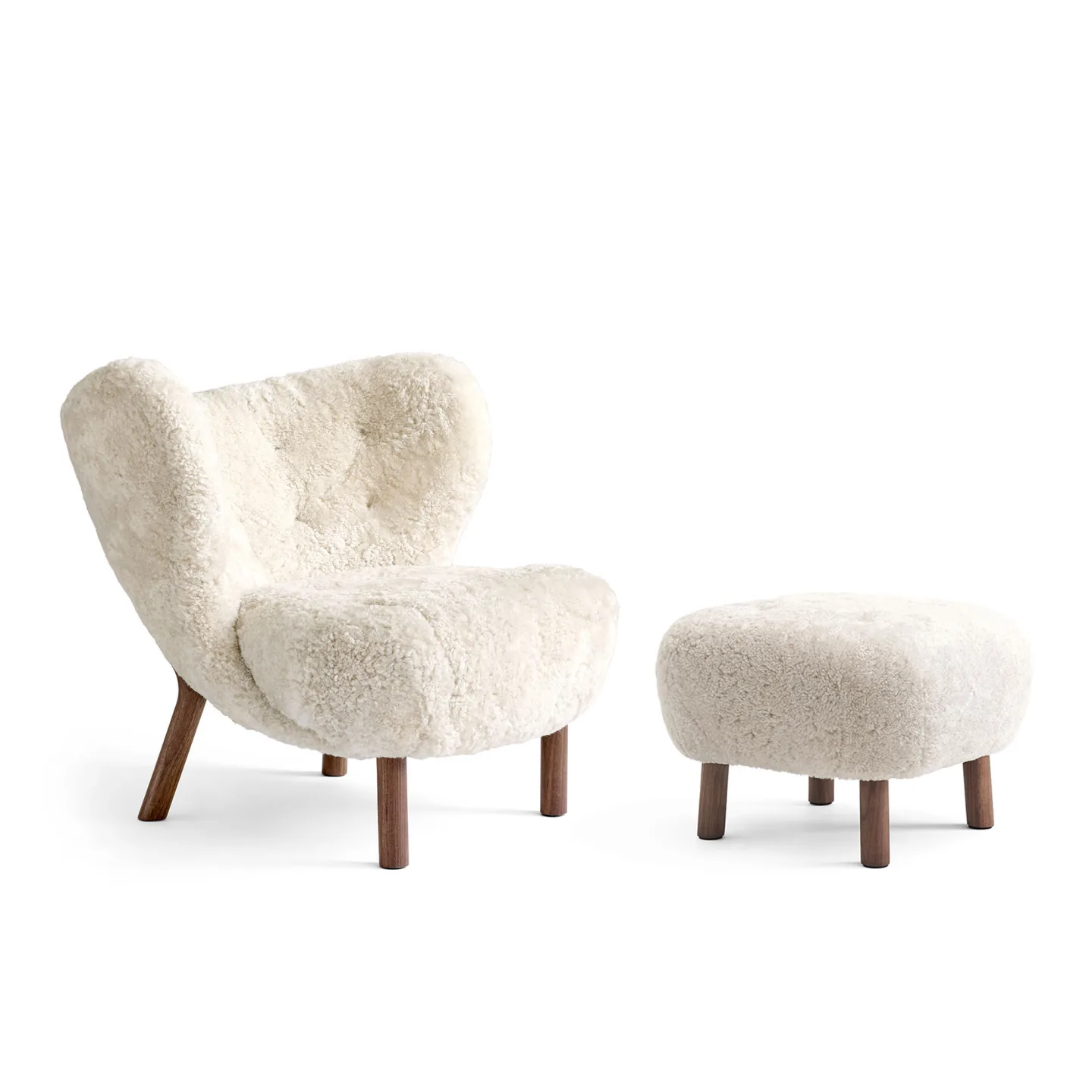 &Tradition - Little Petra VB1 Set Sheepskin Moonlight / Walnut - Fåtöljer - Viggo Boesen - Vit - Trä/Skum/Ull
