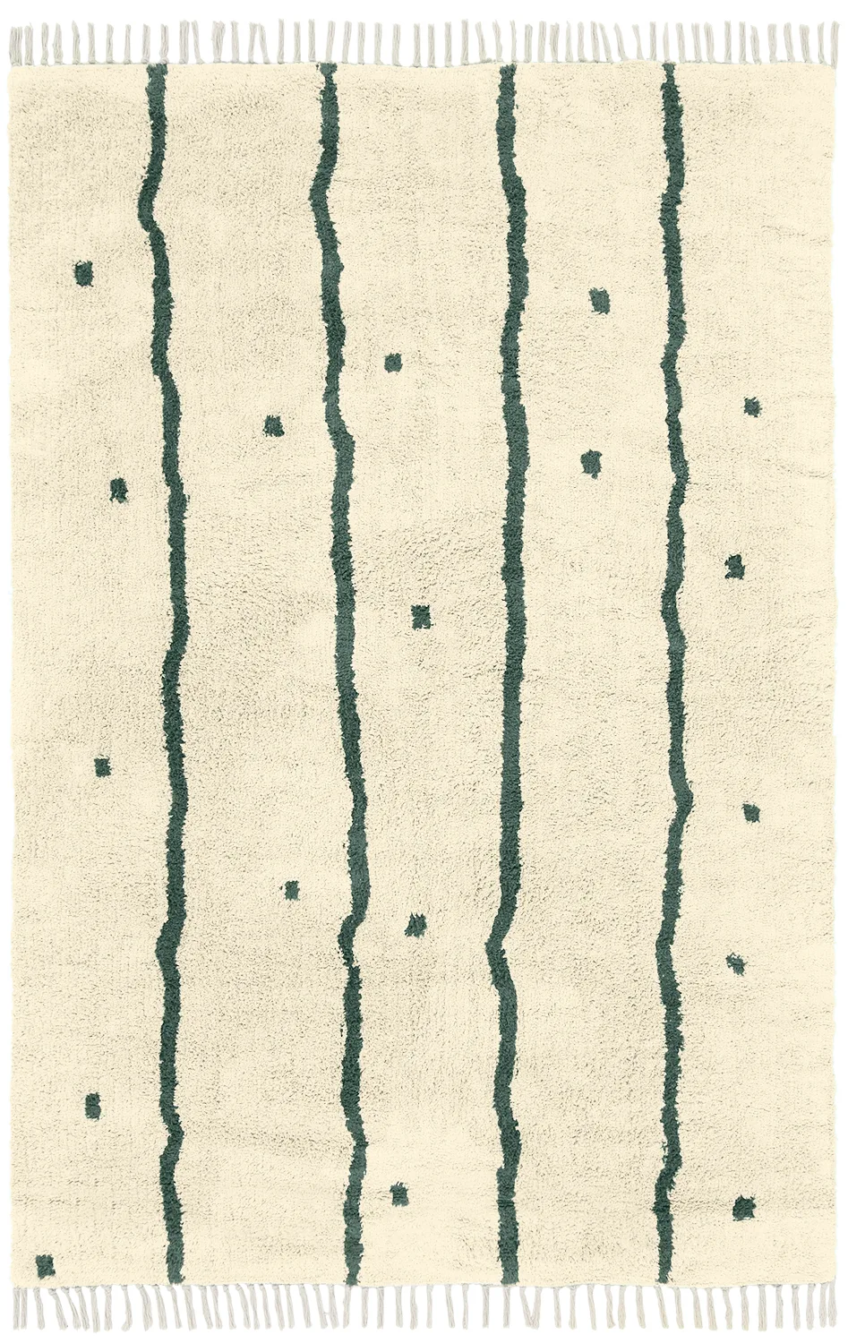 Ryetepper - Leora Natural Cotton Shaggy (beige/grønn) (Størrelse: 200 x 290 cm)