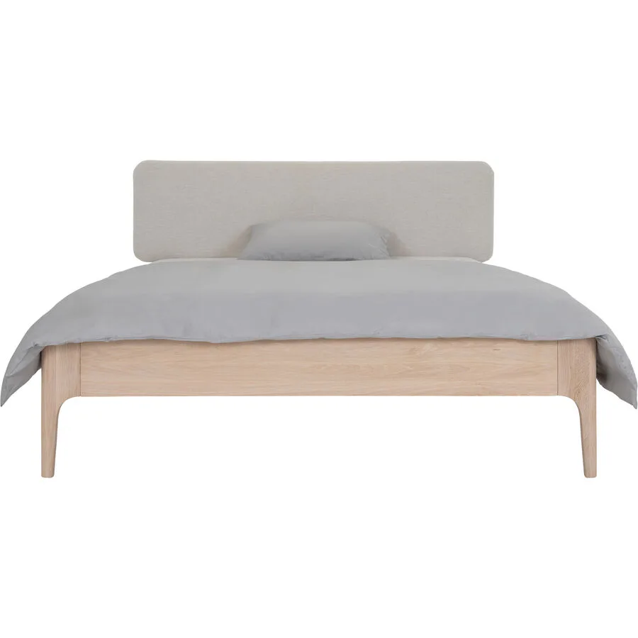 Bett Lund Hellgrau, Natur Eiche, Stoff Massivholz 160 x 200 cm