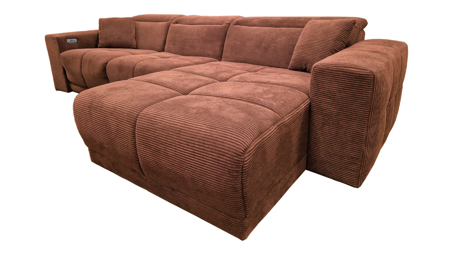 Ecksofa Cord rost 302 x 167 cm mit Relaxfunktion - OT rechts - TONI