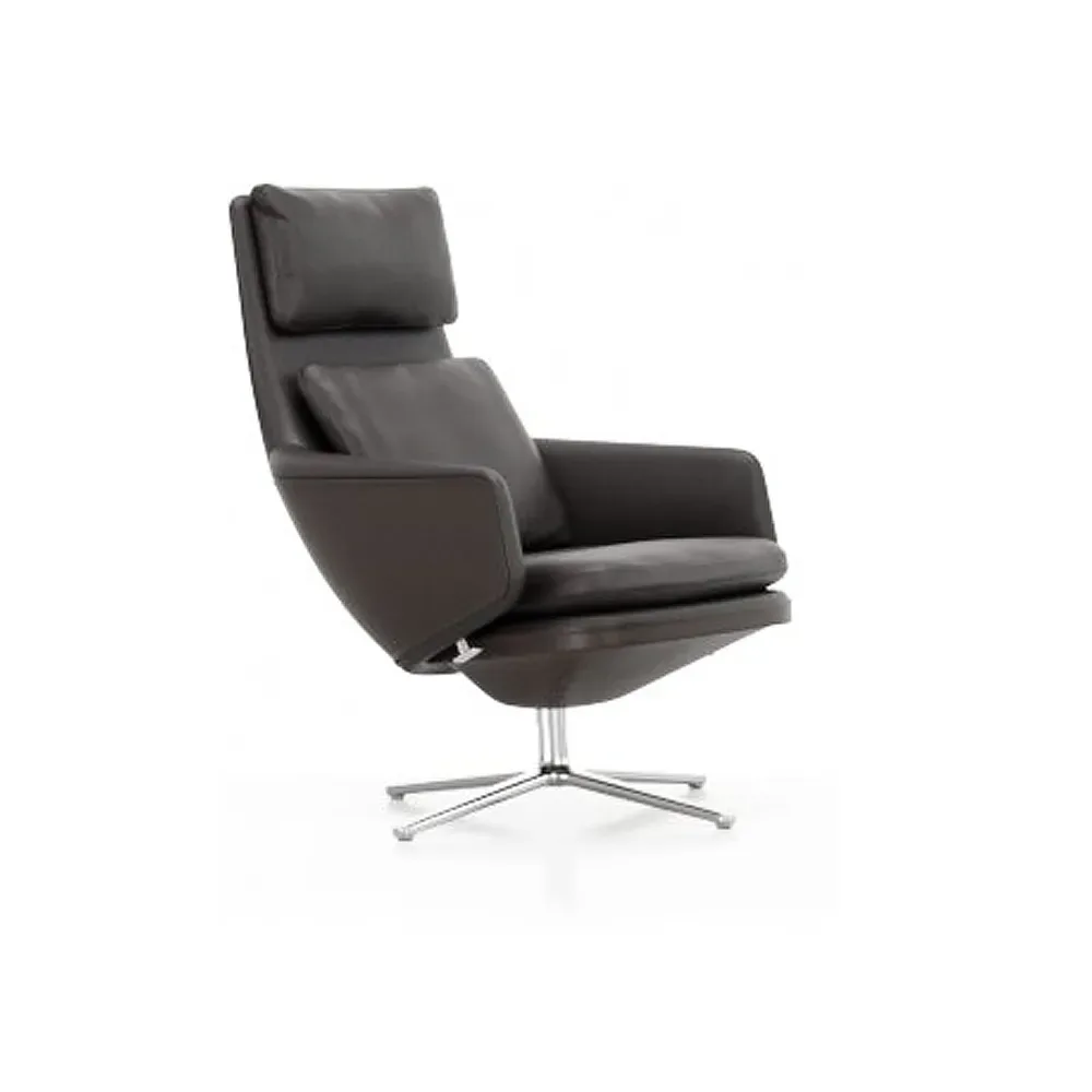 Vitra Grand Relax fåtölj Leather premium F 68 chocolate-aluminium