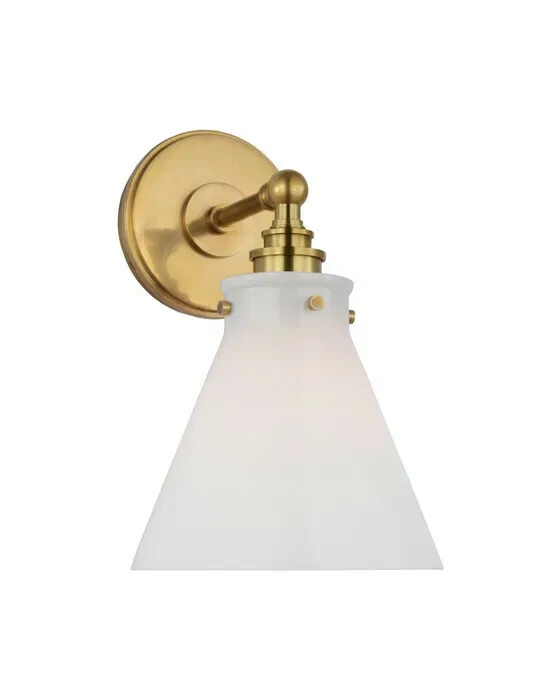 Parkington Small Single Wall Light Antique Brass/White glass