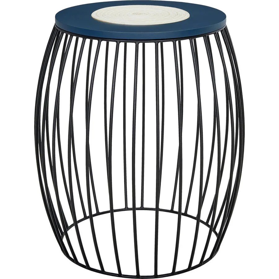 Salontisch Viviana schwarz, blau, weiss Stahl, Rattan B 55 T 60 cm