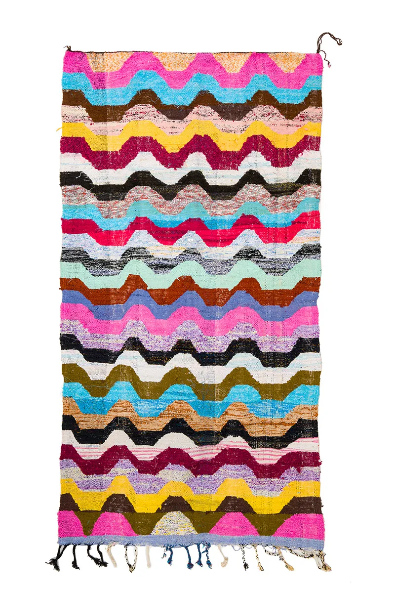 Marokkansk Boucherouite-teppe 140 x 265 cm (Størrelse: 140 x 265 cm)