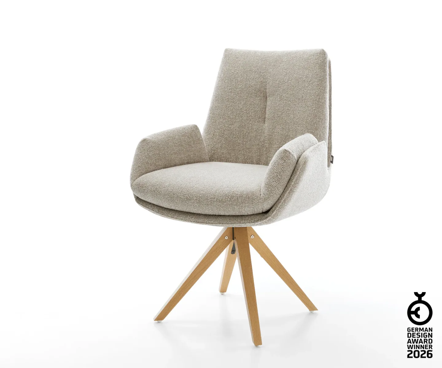 Drehstuhl Clea-Flex Webstoff Soft Beige Holzgestell kantig Natur 360° drehbar