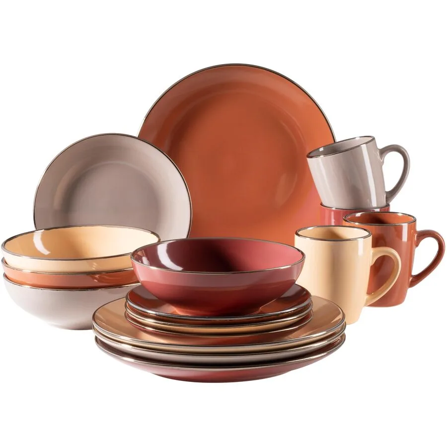 MÄSER Geschirr-Set Metallic Rim Mehrfarbig Steinzeug