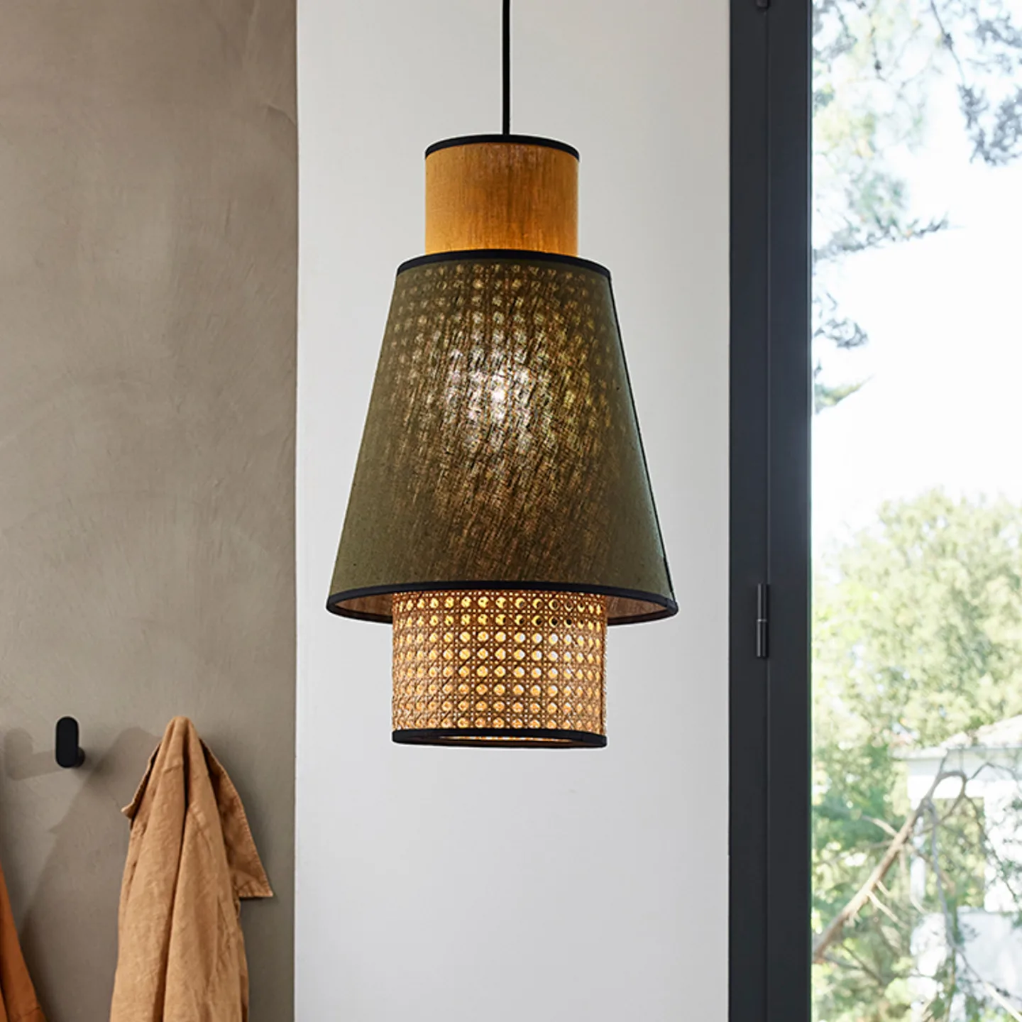 Singapour S Hängeleuchte khaki/curry - MARKET SET - Wohnzimmer - Design - Stoff / Textil - Einflammig