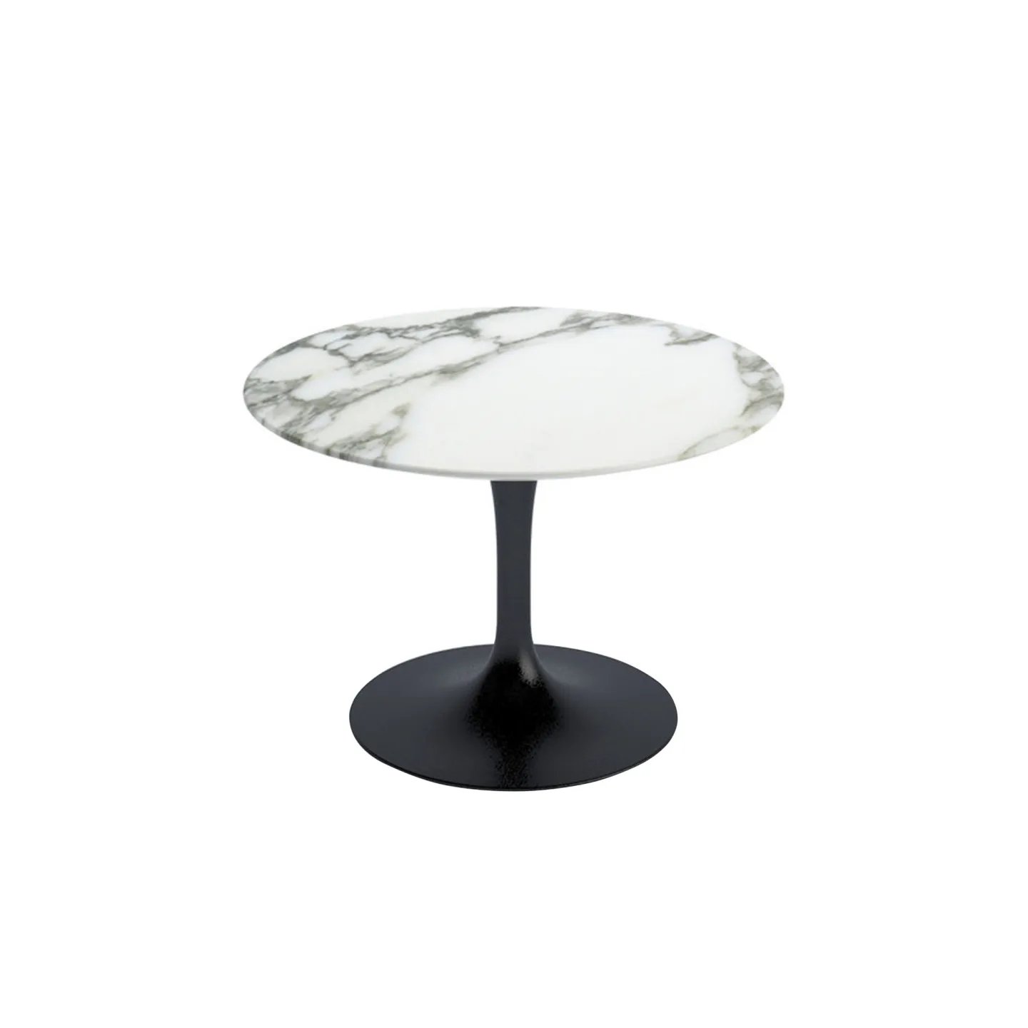 Knoll - Saarinen Round Table - Soffbord, Svart underrede, skiva i matt vit Arabescato marmor, H: 36, Ø 51 - Soffbord - Eero Saarinen - Svart - Metall/Sten