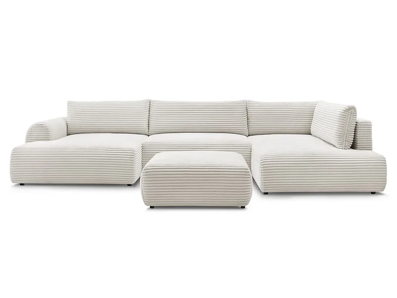 Panorama-Ecksofa mit Hocker BOBOCHIC LUCIEN Cord-Stoff beige
