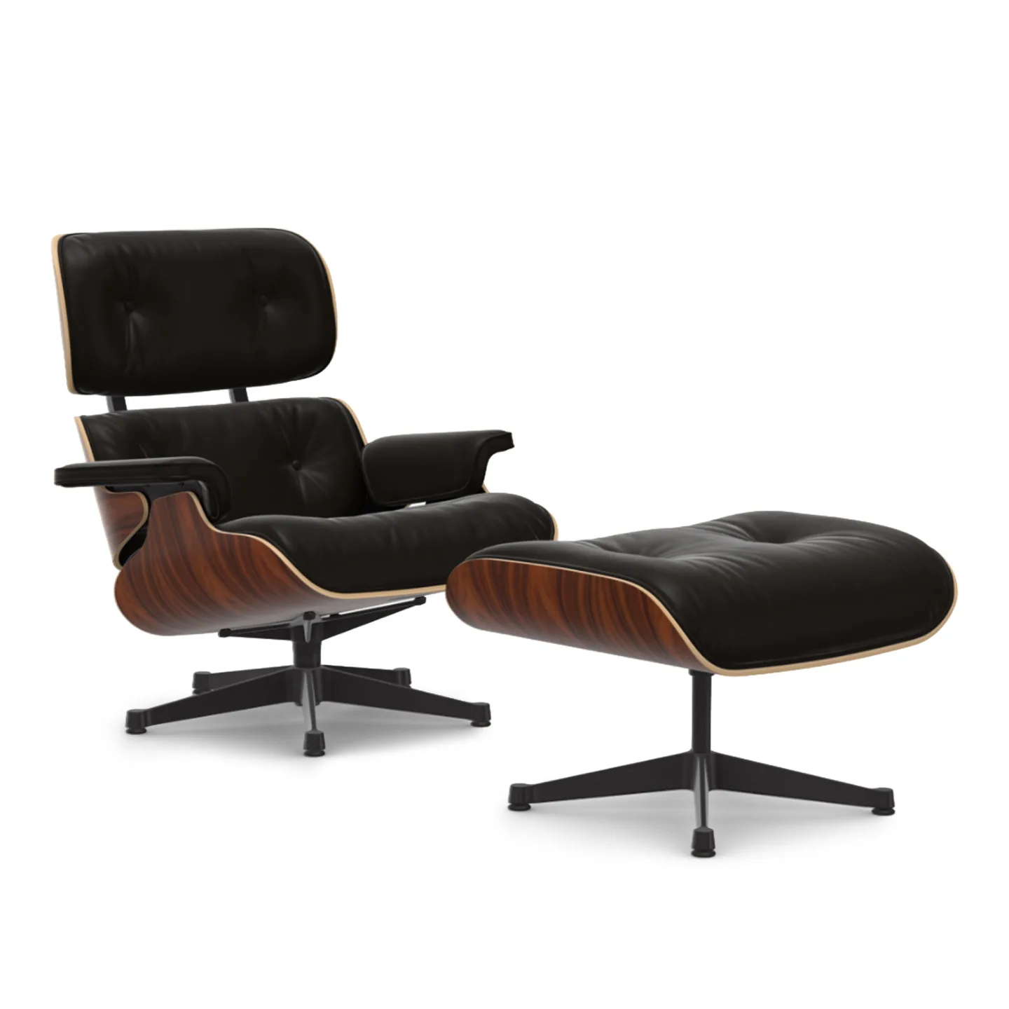 Vitra - Eames Lounge Set Santos Palisander Leather Premium Chocolate 68 Deep Black - Fåtöljer - Charles & Ray Eames - Brun