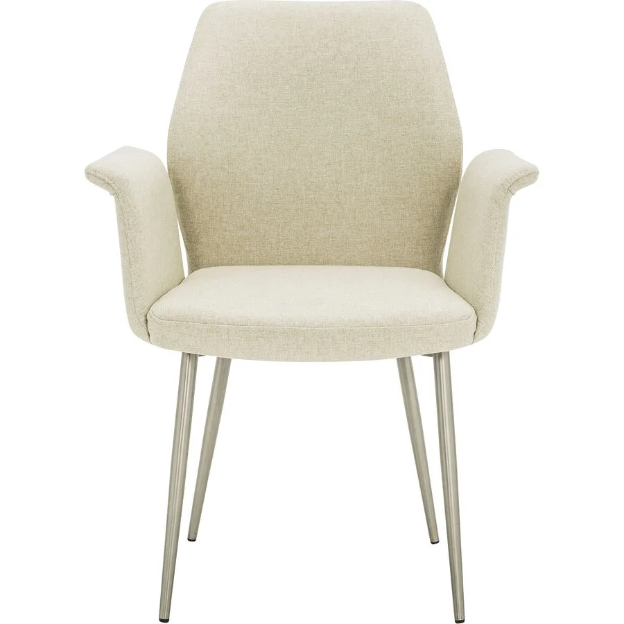 Armlehnstuhl Elonie Beige, Silber Stoff, Edelstahl