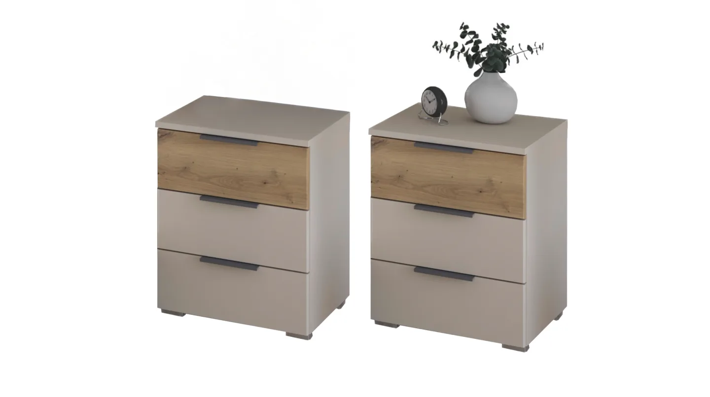 Nachttisch Paar beige Eiche 40 x 40 cm 3 Schubladen - rauch - SAJO
