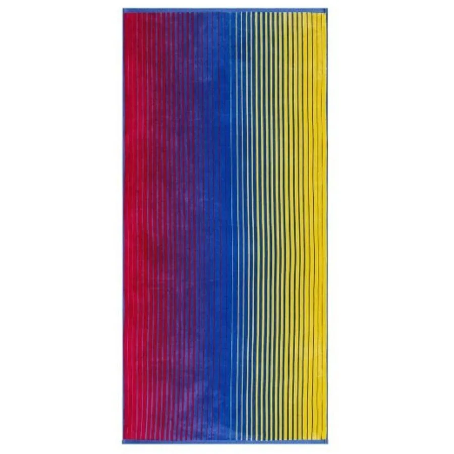 Egeria Strandtuch Summer Stripes Kobaltblau/Rot/Gelb 100% Baumwolle Velours