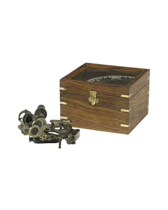 Sextant med låda brons