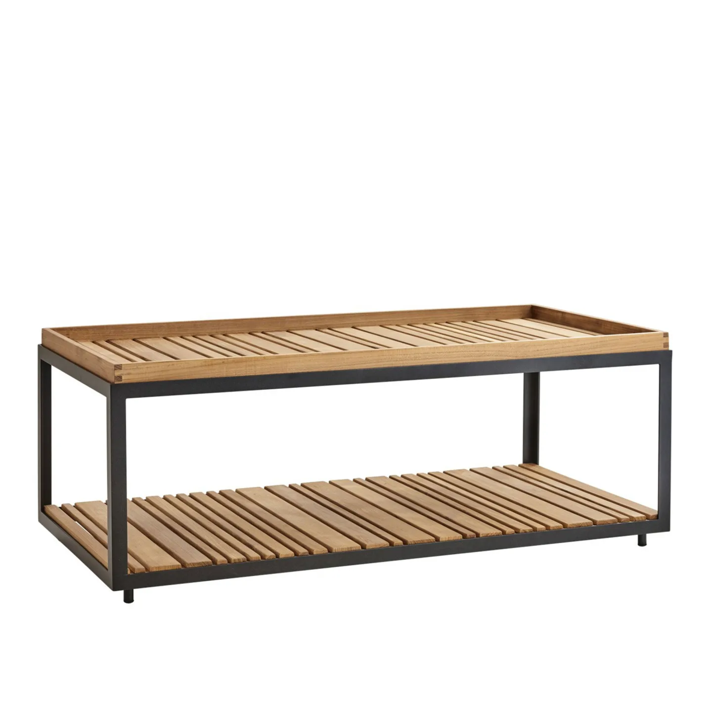 Cane-Line - Level Soffbord Rektangulär, Lavagrå, Bordsskiva: Teak - Soffbord utomhus - byKATO - Grå - Metall/Trä