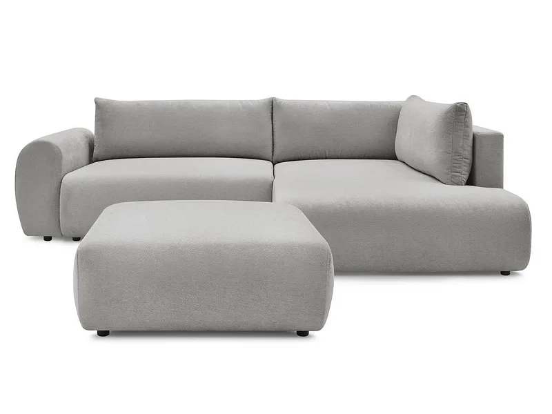 Ecksofa mit Hocker BOBOCHIC LUCIEN Stoff hellgrau