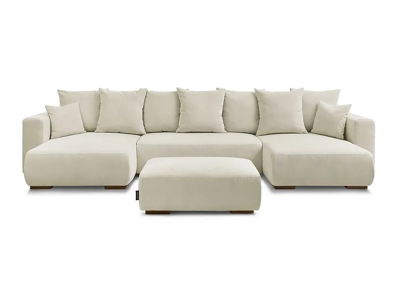 Panorama-Ecksofa mit Hocker BOBOCHIC SIDONIE Cord-Stoff beige