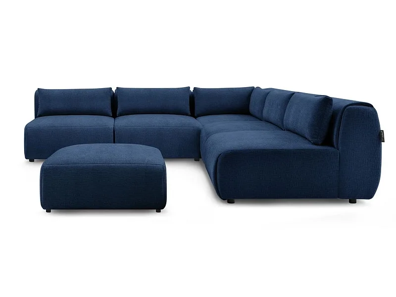 Ecksofa mit Hocker BOBOCHIC JEANNE Stoff mit Textur dunkelblau