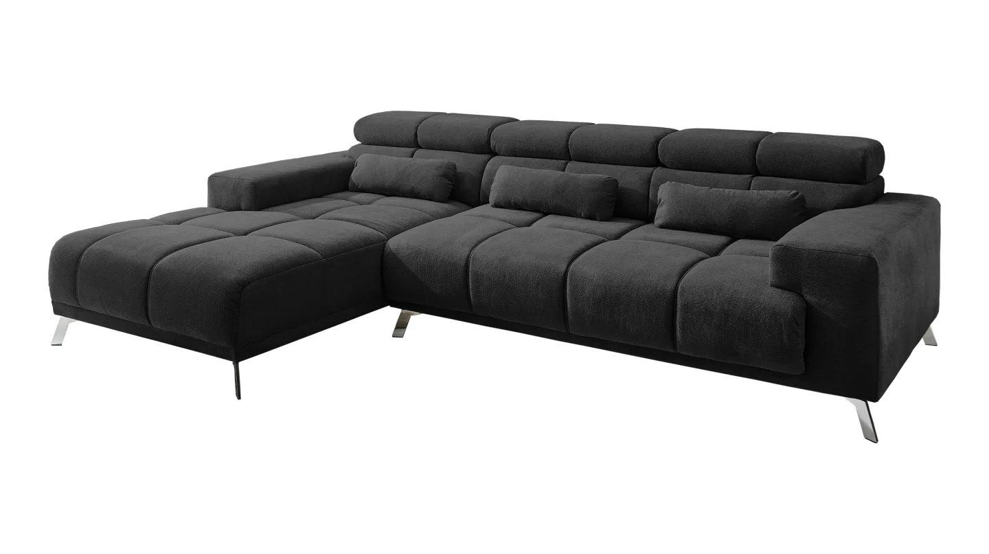 Ecksofa schwarz elektrisch ausfahrbar 285 cm - OT links - SPEED