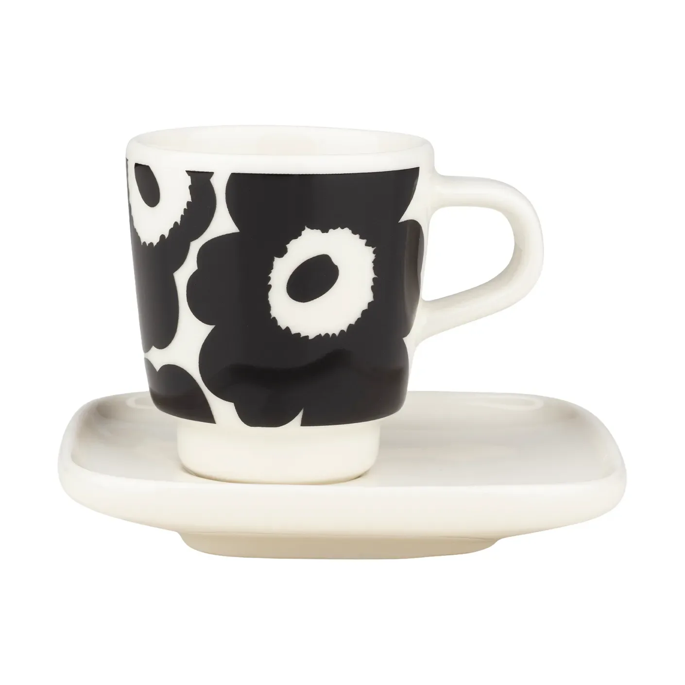 Marimekko Unikko Espressotasse mit Untertasse 2-teilig Black-white