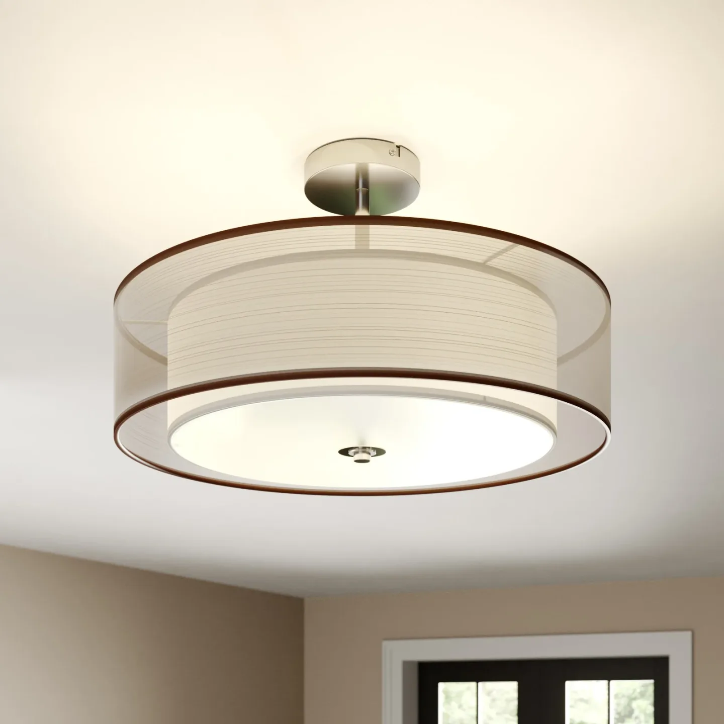 Pikka LED Deckenleuchte Brown/White - Lindby - Wohnzimmer - Modern - Stoff / Textil - Mit Abstand
