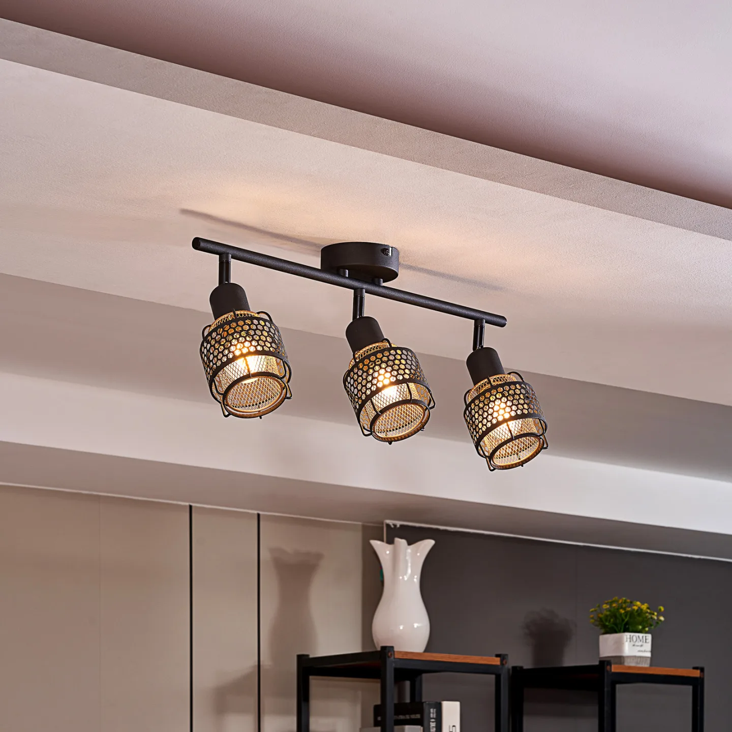 Eudoria 3 Deckenleuchte Black/Gold - Lindby - Wohnzimmer - Modern - Metall - Mehrflammig