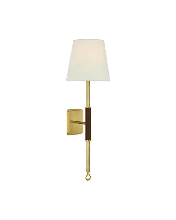 Griffin Tail Sconce Antique Brass and Saddle Leather