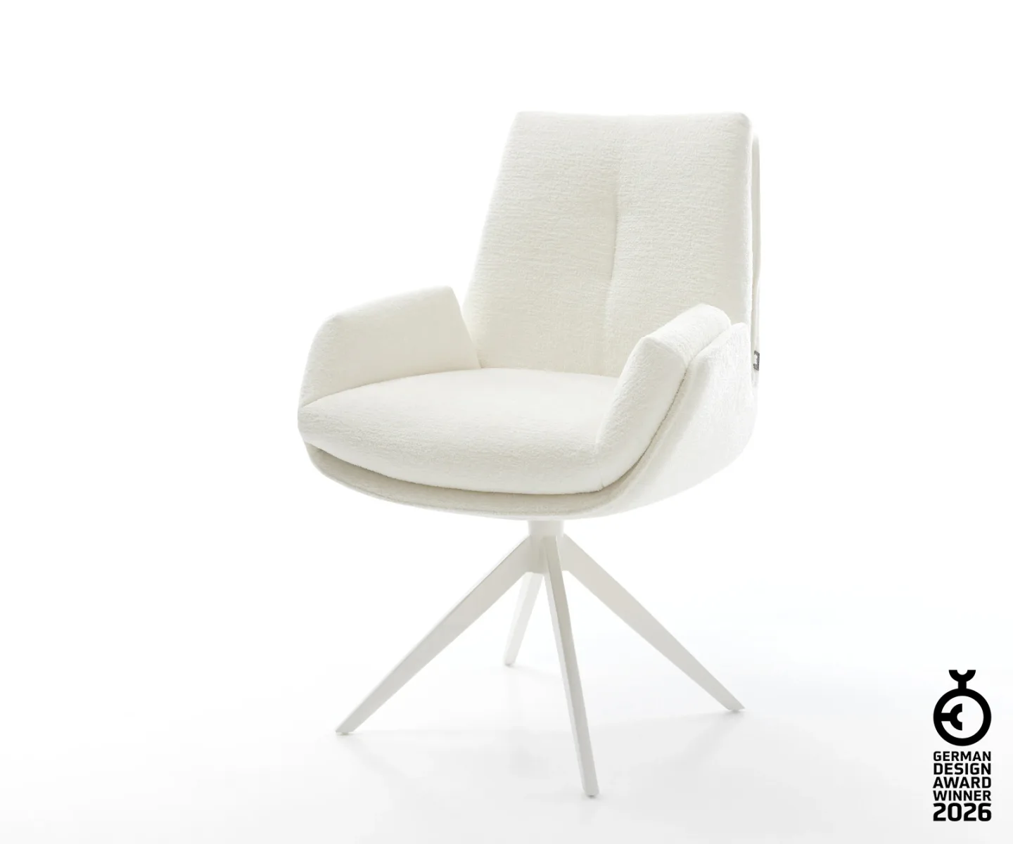 Drehstuhl Clea-Flex Bouclé Soft Beige Kreuzgestell breit Weiß 360° drehbar Wippfunktion