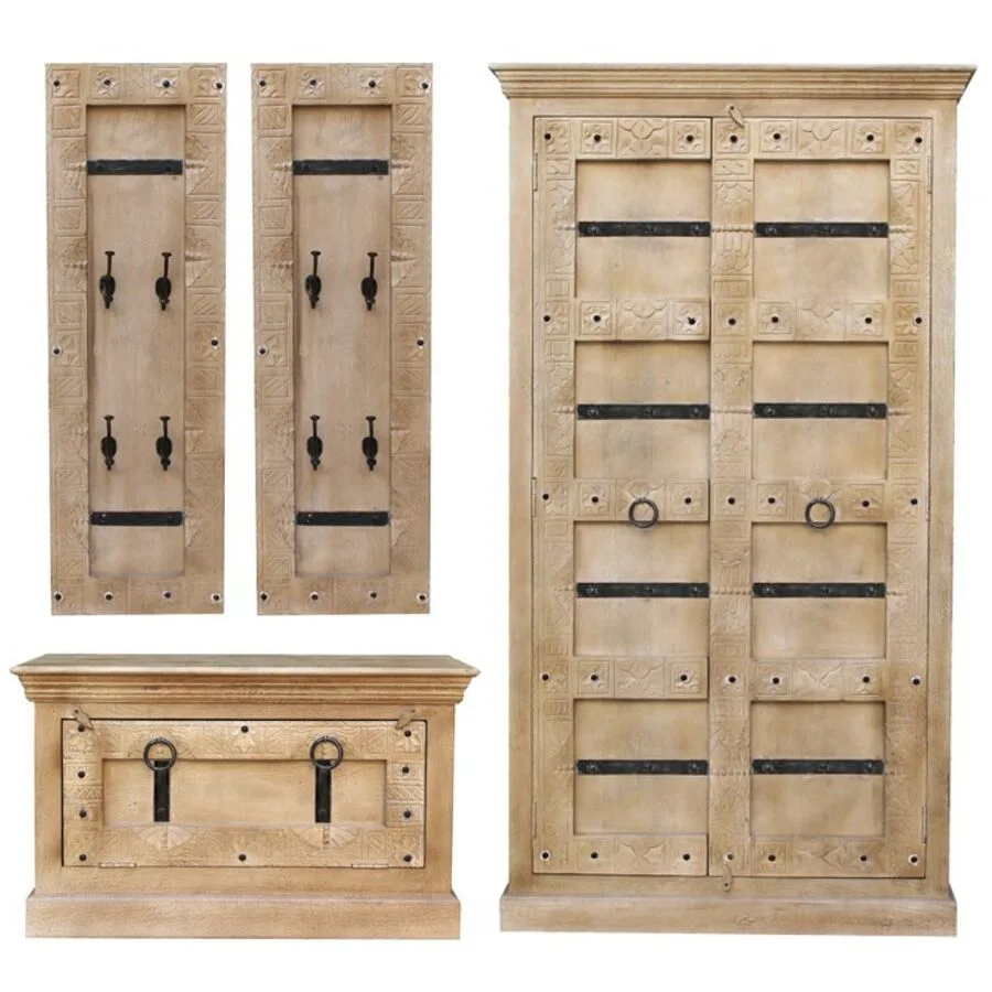 Garderobenmöbel Daipur natur Holz/Metall B 376 T 45 H 180 cm